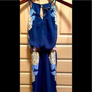 Girls Blue Floral Wide Leg Romper